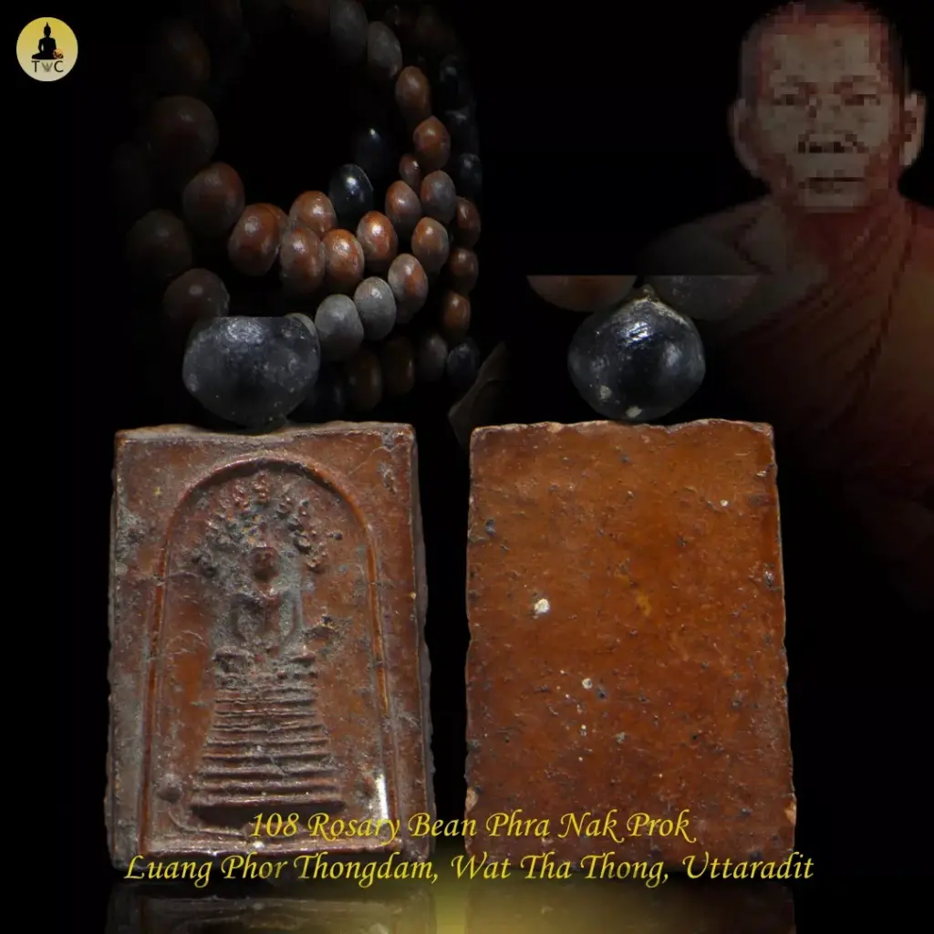 108 Rosary Bean Phra Nak Prok Luang Phor Thongdam, Wat Tha Thong, Uttaradit Thai amulet