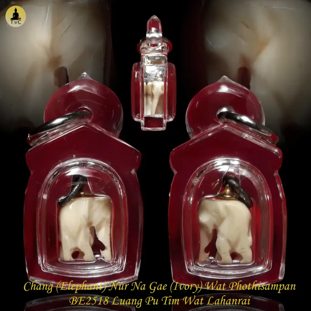 Chang (Elephant) Nur Na Gae (Ivory) Wat Phothisampan BE2518 Luang Pu Tim Wat Lahanrai Thai amulet