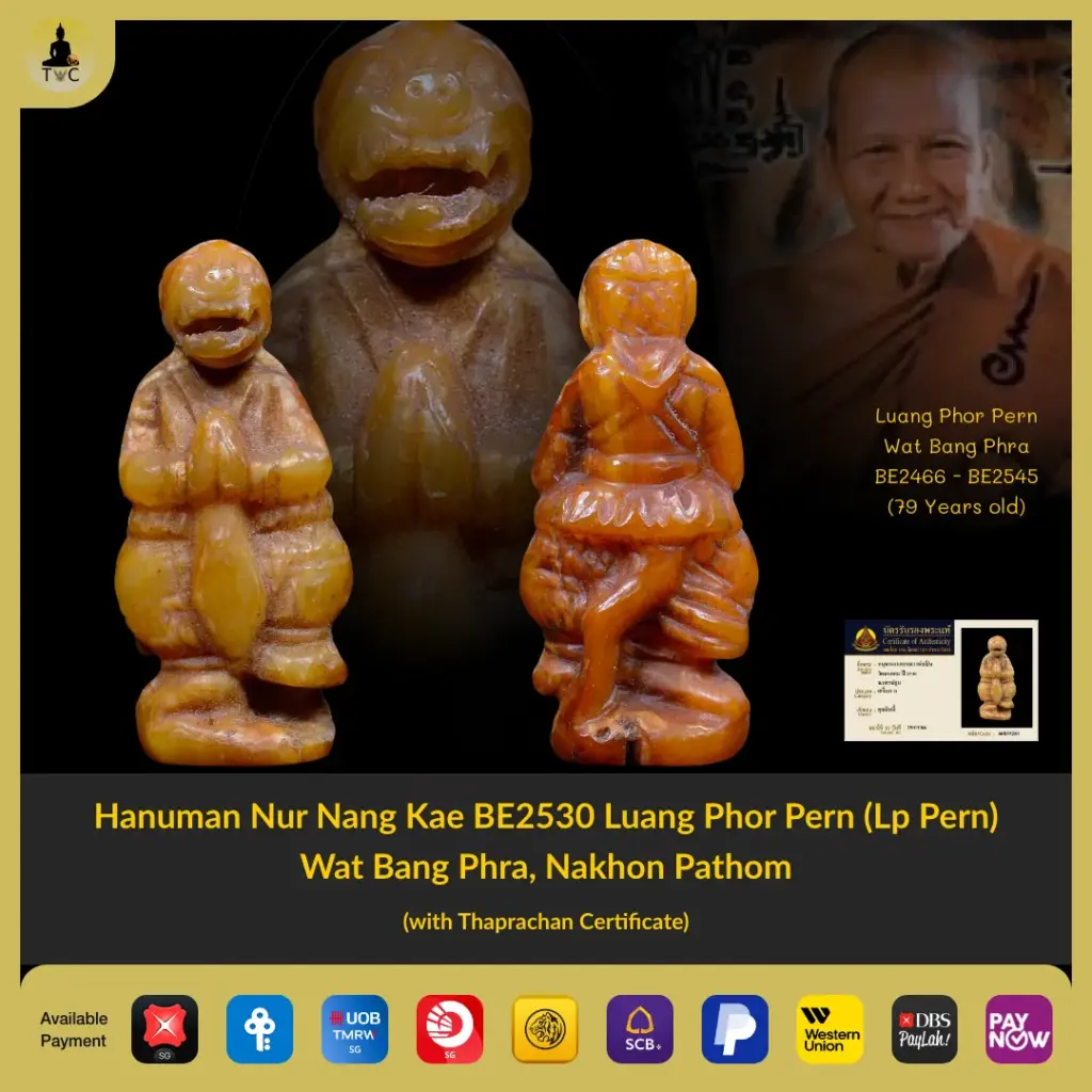 Hanuman Nur Nang Kae (Ivory) BE2530 Luang Phor Pern Wat Bang Phra, Nakhon Pathom Thai amulet