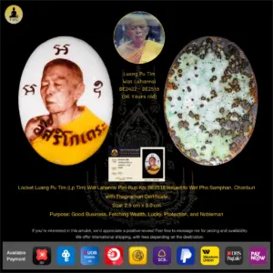 Locket Luang Pu Tim (Lp Tim) Wat Lahanrai Pim Rup Khi BE2518 Issued to Wat Pho Samphan, Chonburi