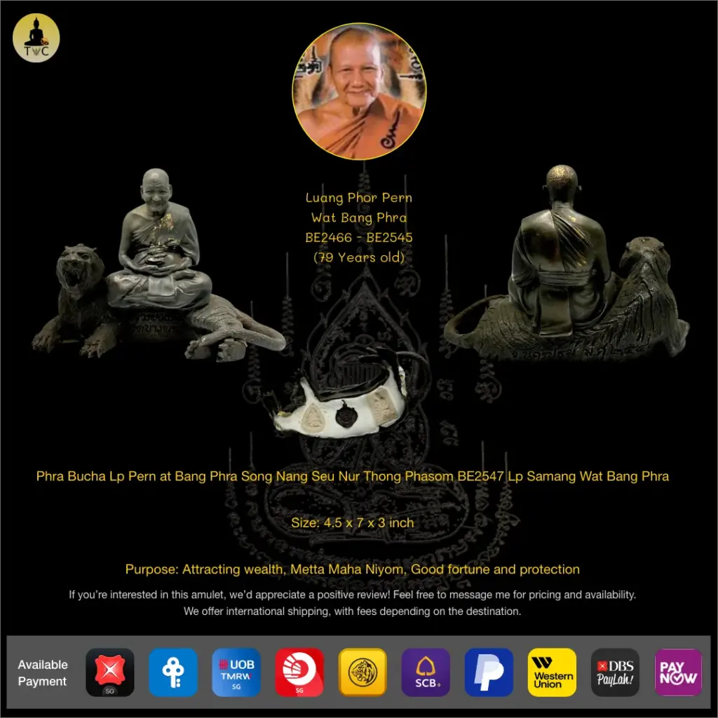 Phra Bucha Lp Pern Wat Bang Phra Song Nang Seu Nur Thong Daeng BE2547 Lp Samang Wat Bang Phra, Nakhon Pathom Thai amulet