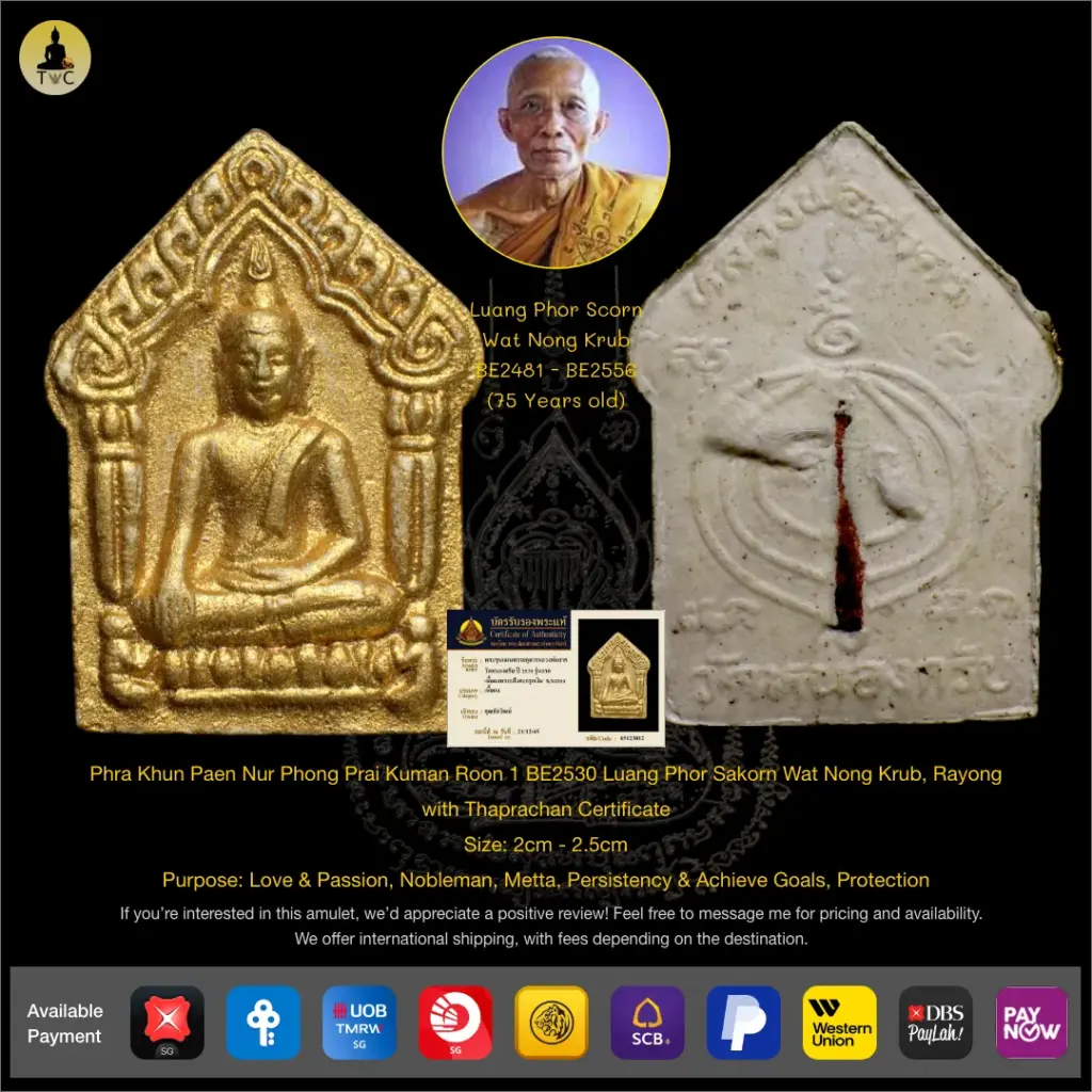 Phra Khun Paen Nur Phong Prai Kuman Roon 1 BE2530 Luang Phor Sakorn Wat Nong Grub, Rayong Thai amulet