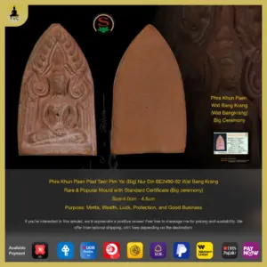 Phra Khun Paen Plad Tawi Pim Yai (Big) Nur Din BE2490-92 Wat Bang Krang Rare & Popular Mould with Standard Certificate (Big ceremony)