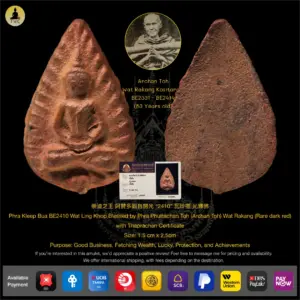 Phra Kleep Bua BE2410 Wat Ling Khop Blessed by Phra Phuttachan Toh (Archan Toh) Wat Rakang (Rare dark red)