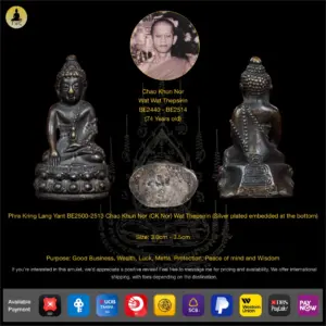 Phra Kring Lang Yant BE2500-2513 Chao Khun Nor Wat Thepsirin (Silver plated embedded at the bottom)
