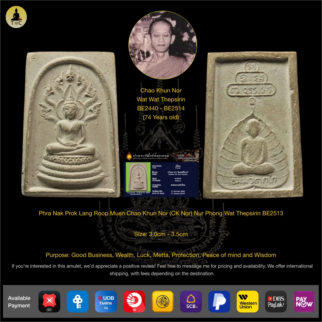 Phra Nak Prok Lang Roop Muen Chao Khun Nor BE2513 Wat Thepsirin
