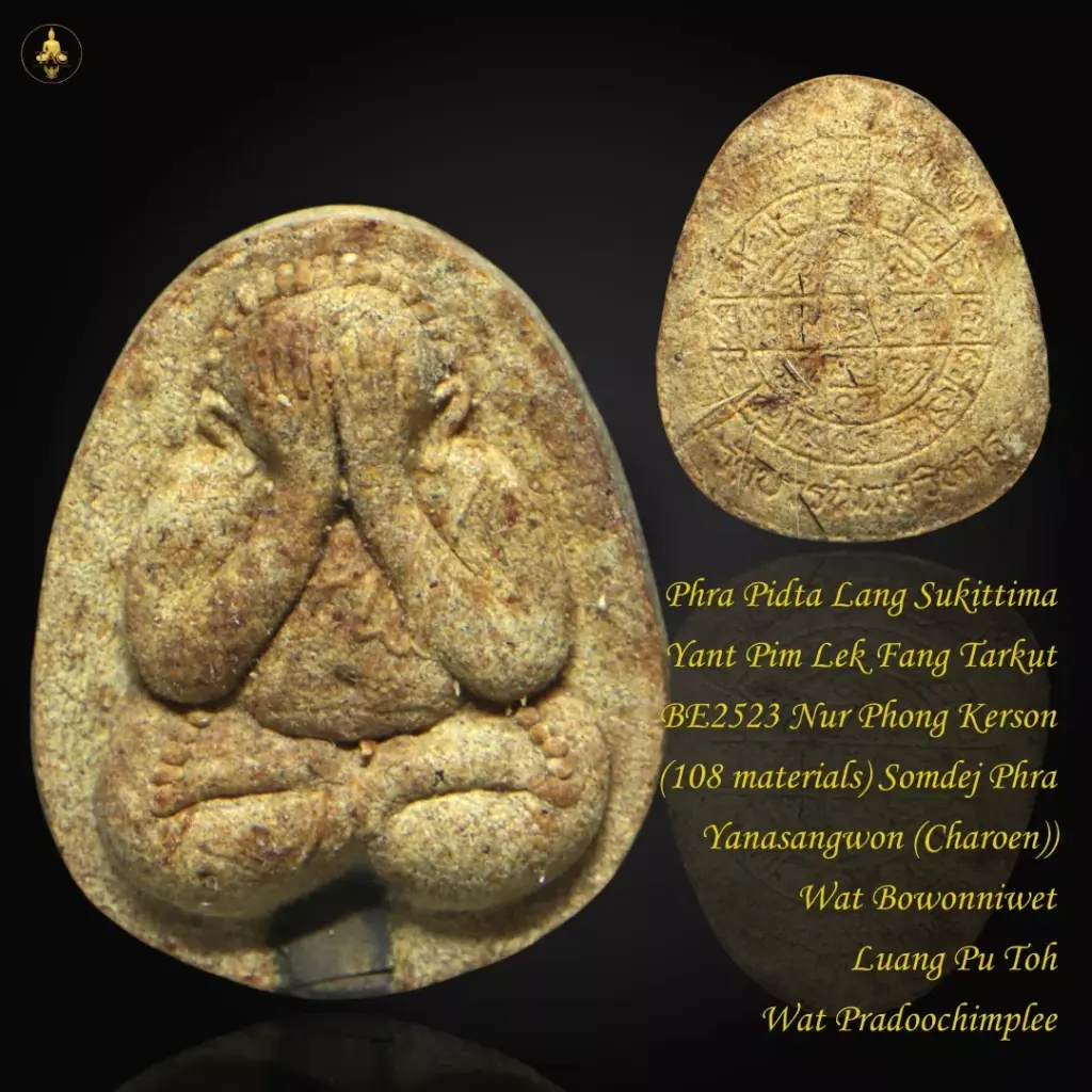 Phra Pidta Lang Sukittima Yant Fang Tarkut BE2523 Somdej Phra Yanasangwon Wat Bowonniwet Luang Pu Toh Thai amulet
