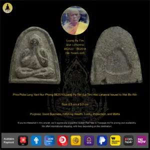 Phra Pidta Lang Yant Nur Phong BE2516 Luang Pu Tim (Lp Tim) Wat Lahanrai Issued to Wat Bo Win