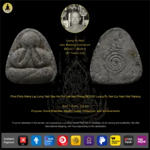 Phra Pidta Meha Lap Lang Yant Sao Ha Pim Lek Nur Phong BE2500 Luang Pu Nak (Lp Nak) Wat Rakang