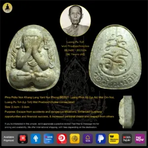 Phra Pidta Nok Khang Lang Yant Nur Phong BE2521 Luang Phor Ab (Lp Ab) Wat Om Noi, Luang Pu Toh (Lp Toh) Wat Pradoochimplee consecrated