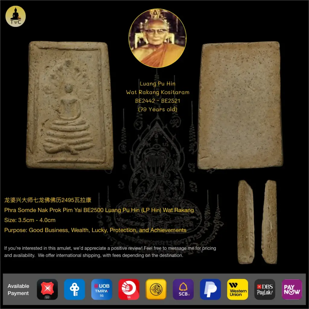 [SOLD] Phra Somde Nak Prok Pim Yai BE2500 Luang Pu Hin (LP Hin) Wat Rakang Thai amulet