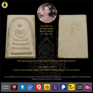 Phra Somdej Lang Yant “U” Nur Phong BE2512 Than Chao Khun Nor (CK Nor) Wat Thepsirin