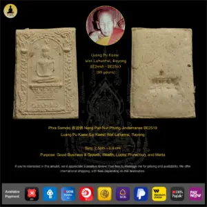 Phra Somdej 崇迪佛 Nang Pan Nur Phong Jindamanee BE2519  Luang Pu Kaew (Lp Kaew) Wat Lahanrai, Rayong