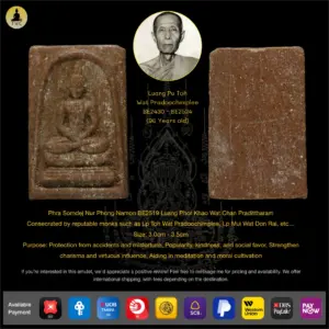 Phra Somdej Nur Phong Namon BE2519 Luang Phor Khao Wat Chan Pradittharam Consecrated by reputable monks such as Lp Toh Wat Pradoochimplee, Lp Mui Wat Don Rai, etc…