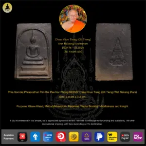 Phra Somdej Phraprathan Pim Roi Pee Nur Phong BE2507 Chao Khun Tieng (CK Tieng) Wat Rakang (Rare)