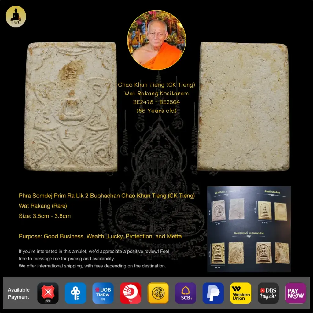 Phra Somdej Pim Phutta Nur Phong Kesorn Est. 2500-2507 Chao Khun Tieng Wat Rakang (Rare) Thai amulet