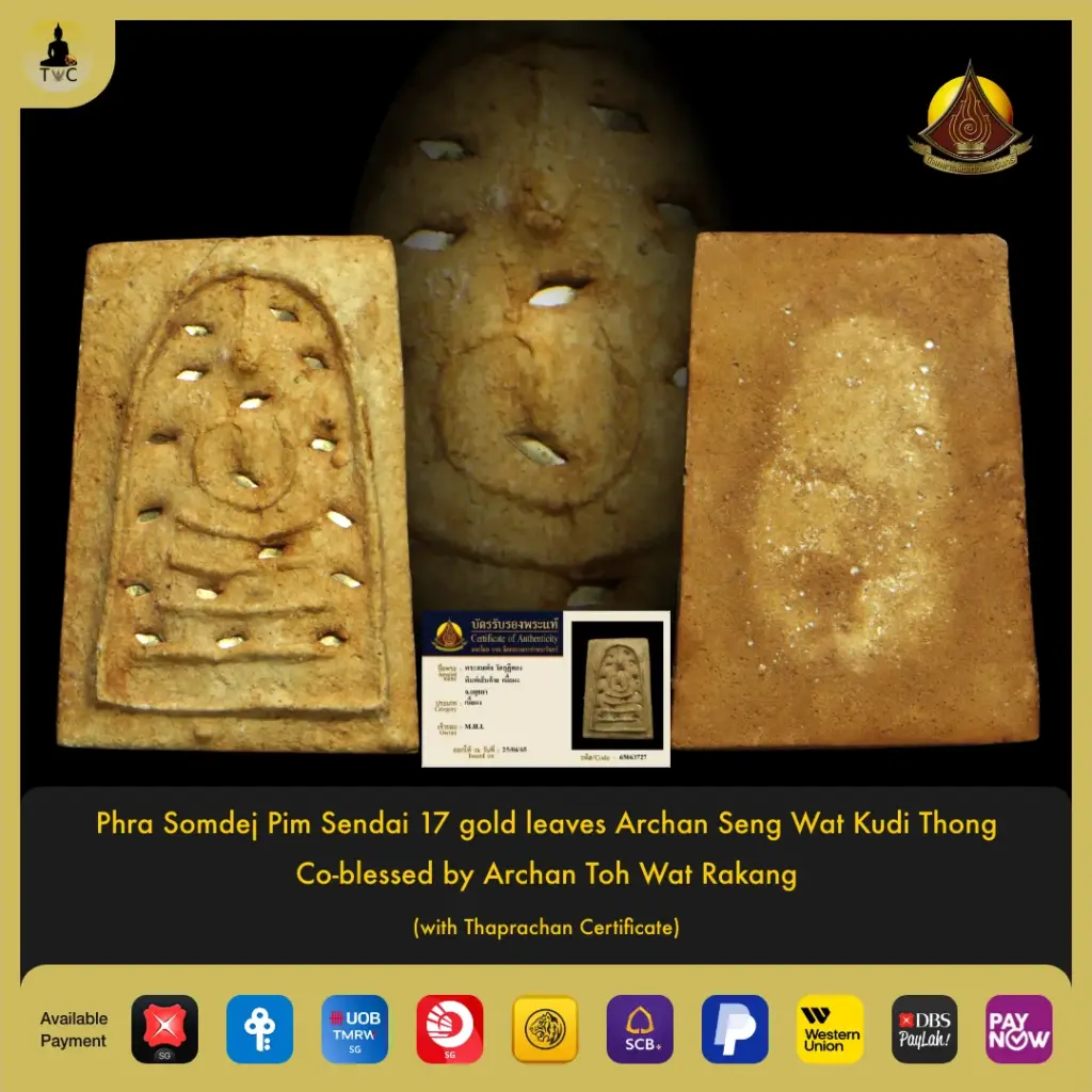 Phra Somdej Pim Sendai 17 gold leaves Archan Seng Wat Kudi Thong Co-blessed by Archan Toh Wat Rakang Thai amulet