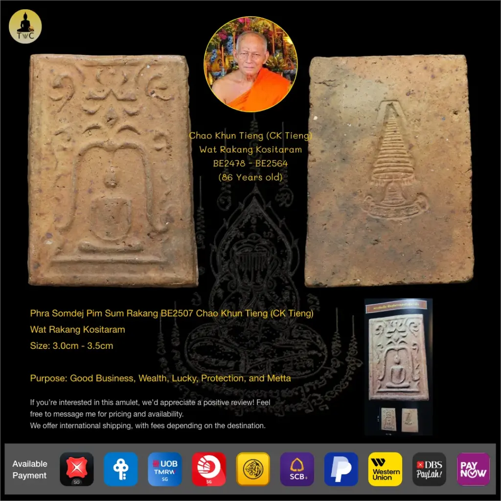Phra Somdej Pim Sum Rakang BE2507 Chao Khun Tieng (CK Tieng) Wat Rakang Kositaram Thai amulet