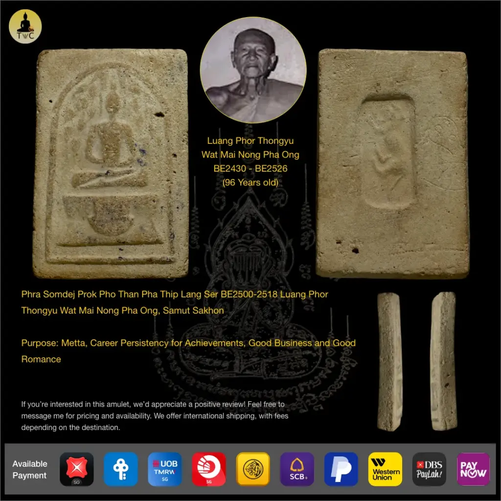 Phra Somdej Prok Pho Than Pha Thip Lang Ser BE2500-2518 Luang Phor Thongyu Wat Mai Nong Pha Ong, Samut Sakhon Thai amulet