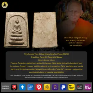 Phra Somdej Than 3 Chan Khang Daw Nur Phong BE2507 Chao Khun Tieng (CK Tieng) Wat Rakang
