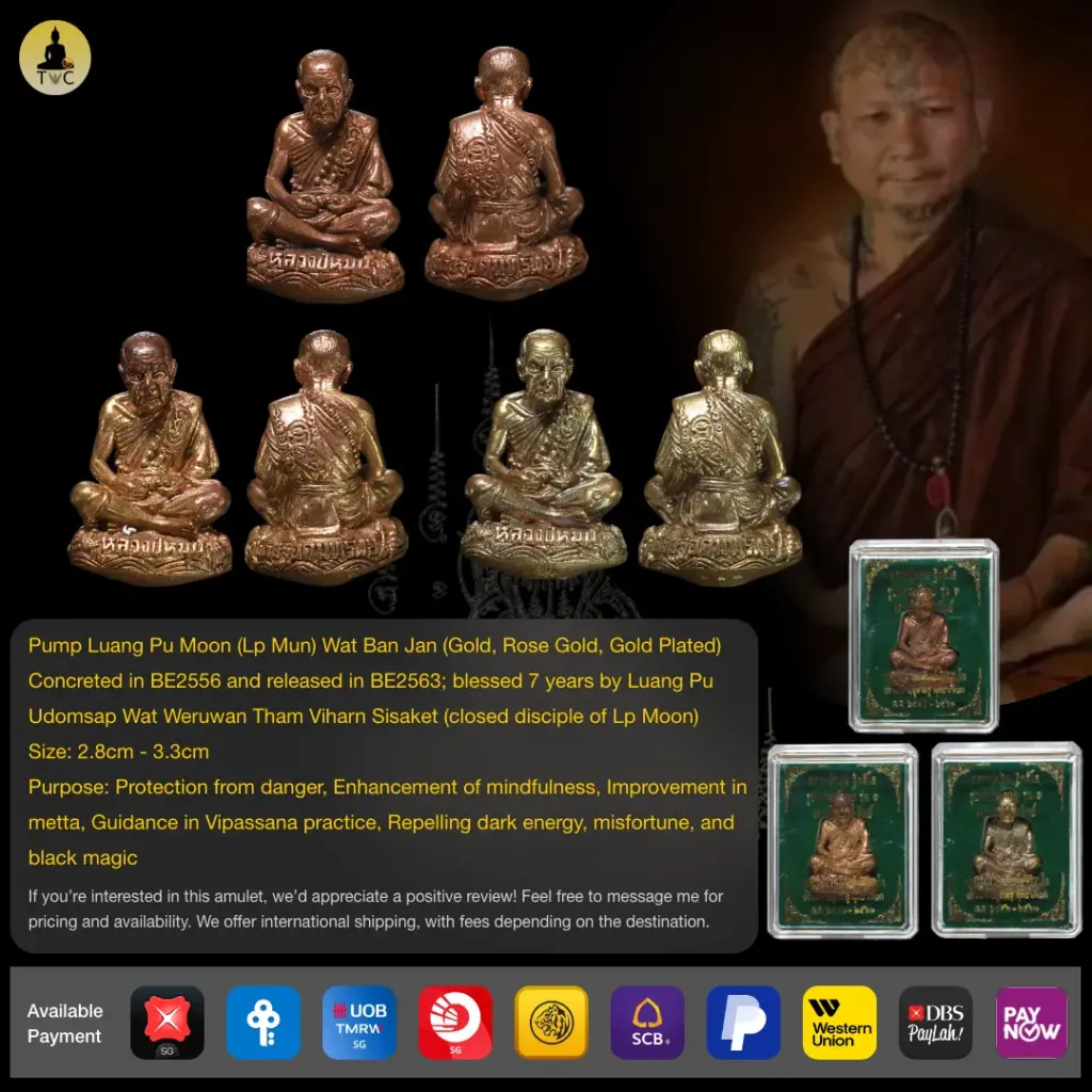 Pump Luang Pu Moon Wat Ban Jan Consecrated in BE2556 and released in BE2563( 7 years) by Luang Pu Udomsap Wat Weruwan Tham Viharn Sisaket Thai amulet