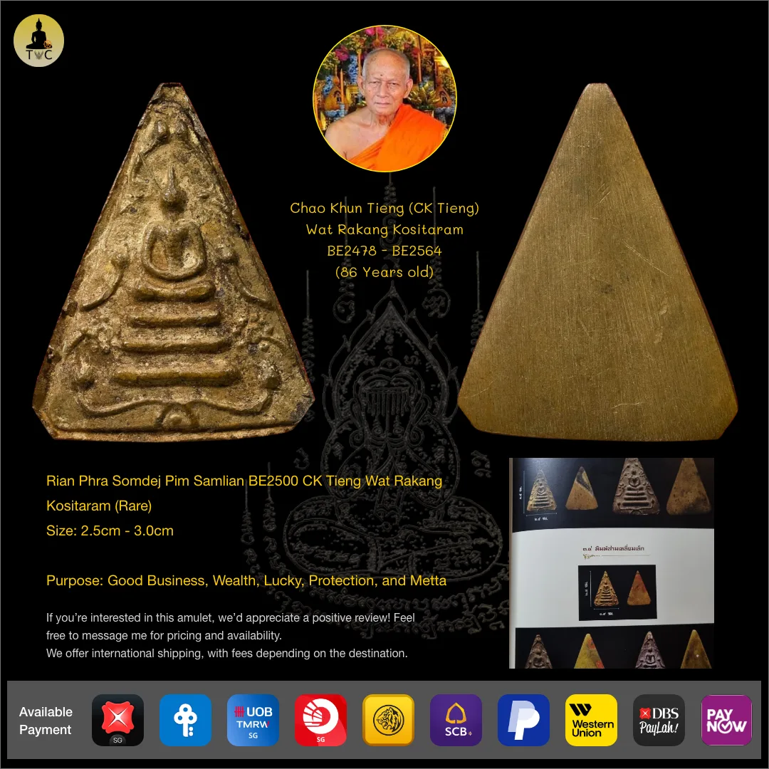 Rian Phra Somdej Pim Samlian BE2500 Chao Khun Tieng (CK Tieng) Wat Rakang Kositaram (Rare)