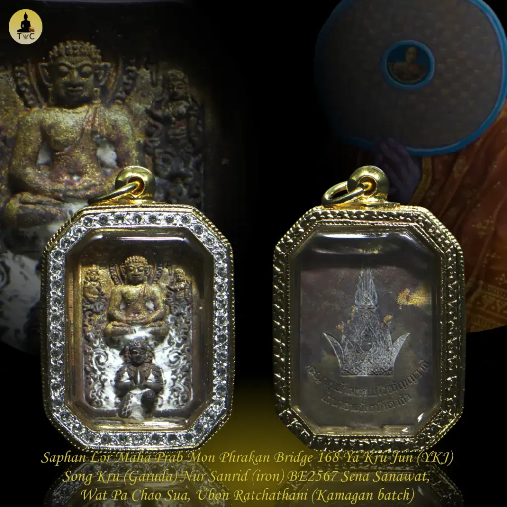 [SOLD] Saphan Lor Maha Prab Mon Phrakan Bridge 168 Ya Kru Jun Song Kru (Garuda) Nur Sanrid (Gold) BE2567 Sena Sanawat, Wat Pa Chao Sua, (Kamagan batch) Thai amulet