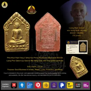 [SOLD] 坤平两个符管佛历2546龙婆沙空派Wat Nong Grub / Phra Khun Paen Fang 2 Tarkut (Pink meat) BE2546 Lp Sakorn Wat Nong Grub