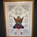 [SOLD] Cloth Yant of Phra Narayana riding Garuda, Lord of wealth, sitting to receive wealth Wat Traimit Witthayaram Chao Khun Thongchai