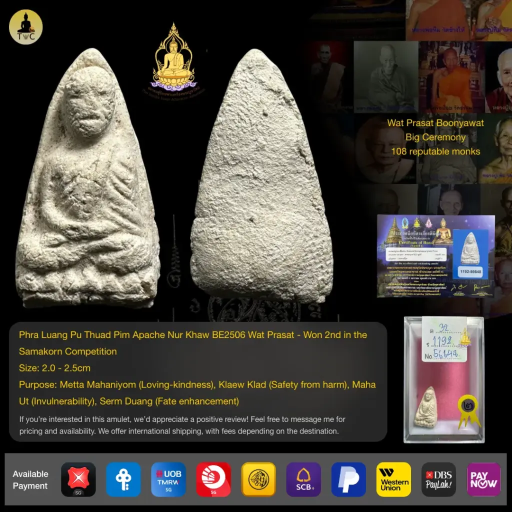 [SOLD] Phra Luang Pu Thuad (Lp Thuad) Pim Apache Nur Khaw BE2506 Wat Prasat Boonyawat Won 2nd in the Samakorn Competition Thai amulet