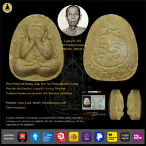 [SOLD] Phra Pidta Nok Khang Lang Yant Nur Phong BE2521 Luang Phor Ab Wat Om Noi, Luang Pu Toh (Lp Toh) Wat Pradoochimplee consecrated with Standard certificate