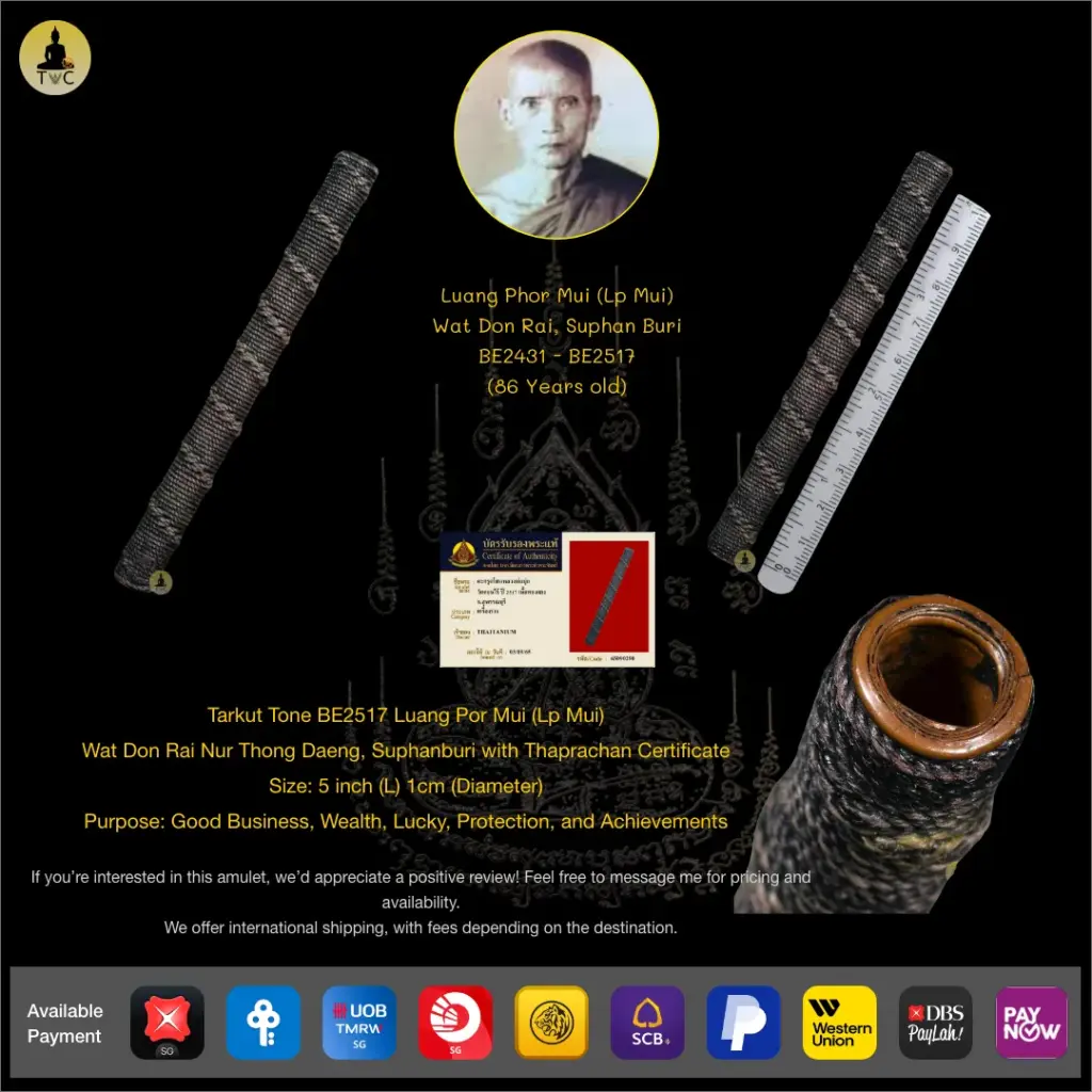 Tarkut Tone BE2517 Luang Por Mui (Lp Mui) Wat Don Rai Nur Thong Daeng, Suphanburi Thai amulet