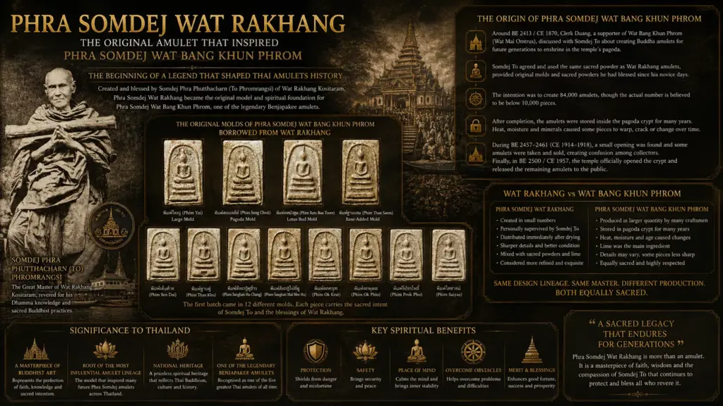 The legendary amulet created by Somdej Phra Phutthacharn (To Phromrangsi), later became the original model for the famous “Phra Somdej Wat Bang Khun Phrom