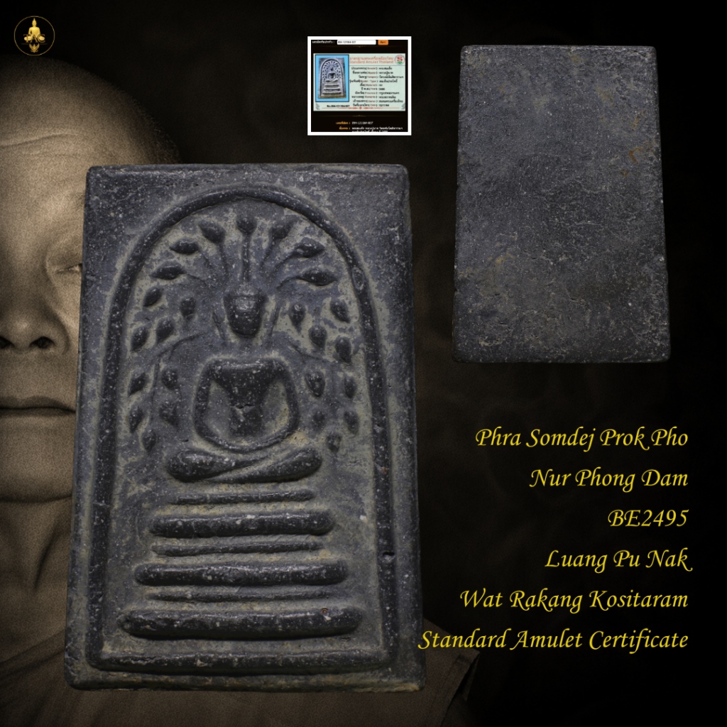 Phra Somdej Prok Pho Nur Phong Dam BE2495 Luang Pu Nak Wat Rakang Kositaram Thai amulet